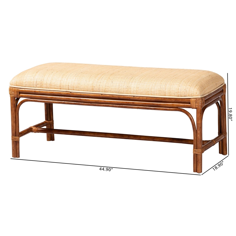 bali & pari Belen Marbled Tortoise Natural Rattan Bench Handwoven Wicker Seating