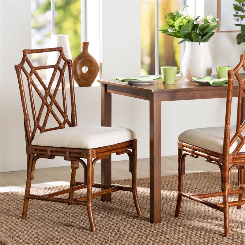 bali & pari Esmery Marbled Tortoise Natural Rattan Dining Chair