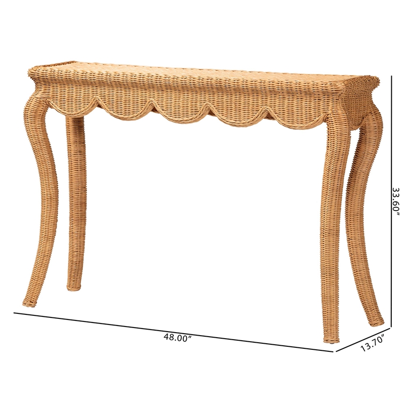 bali & pari Deborah Natural Rattan Console Table Handwoven Wicker Accent Table