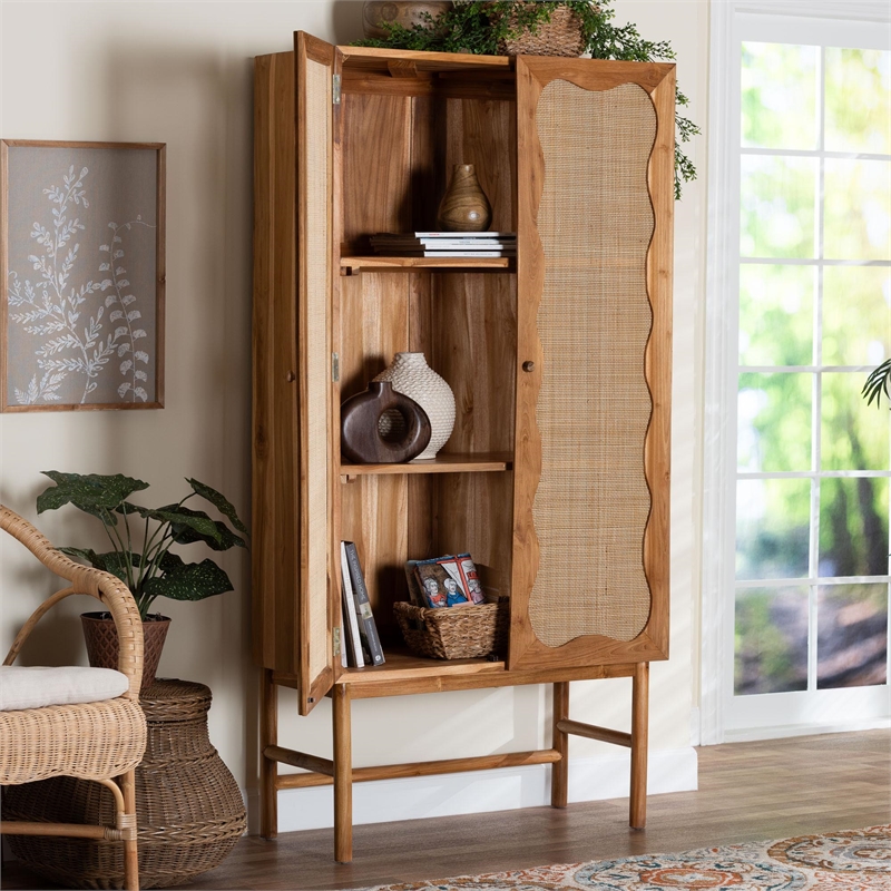 bali & pari Augusto Teak Wood Cabinet 2-Door Storage Organizer