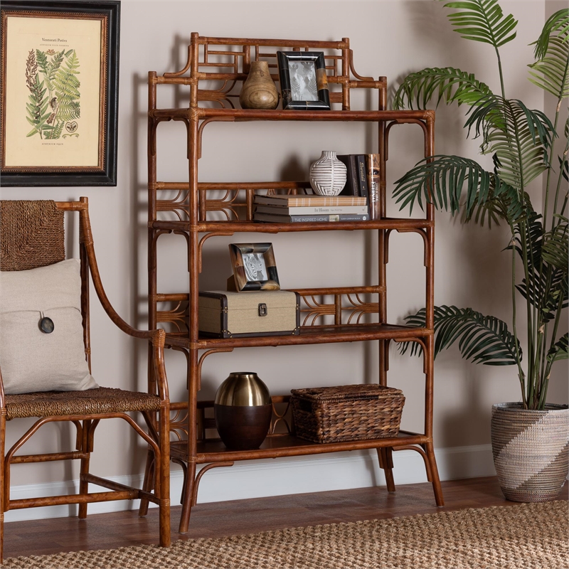 bali & pari Aleya Marbled Tortoise Natural Rattan Display Shelf