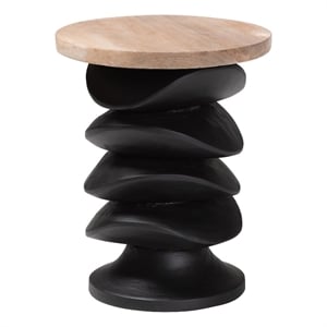 bali & pari Ziva End Table with Petrified Wood Top Pedestal Accent Side Table