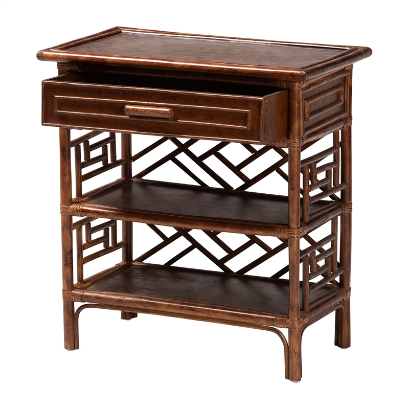 bali & pari Daemyn Marbled Tortoise Natural Rattan Nightstand