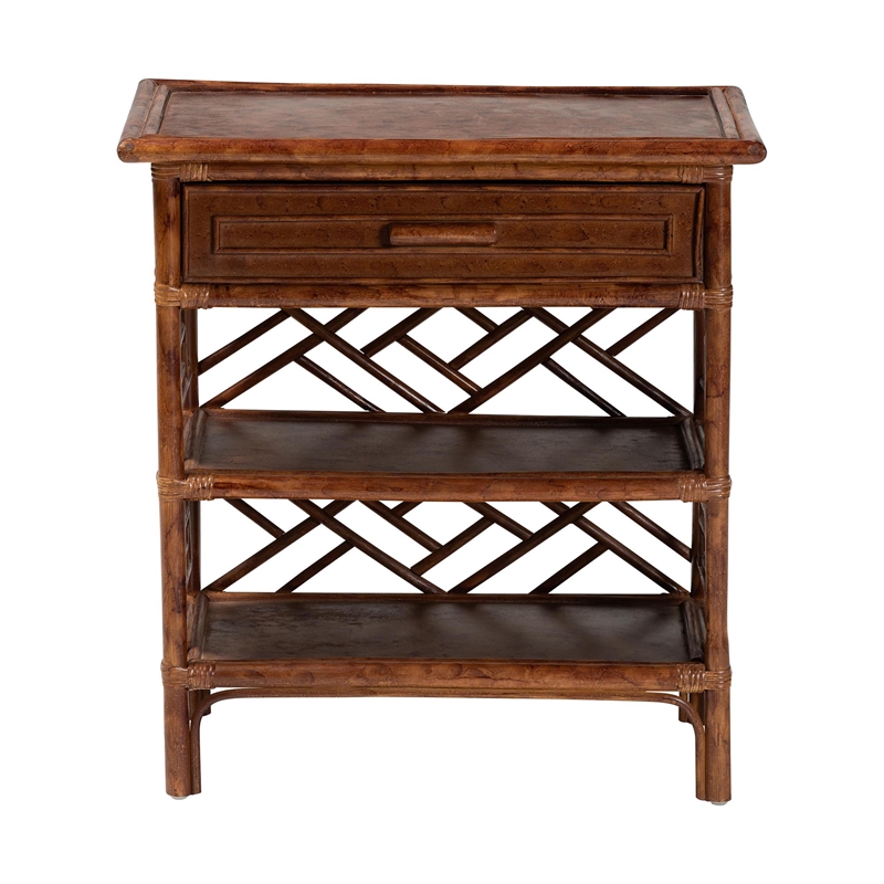 bali & pari Daemyn Marbled Tortoise Natural Rattan Nightstand