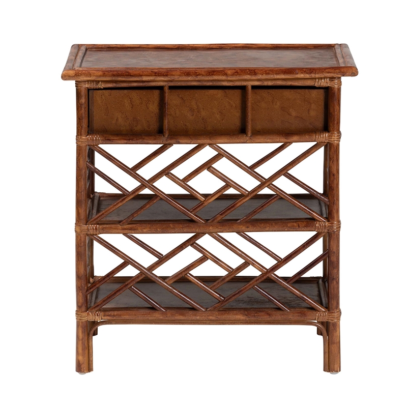 bali & pari Daemyn Marbled Tortoise Natural Rattan Nightstand