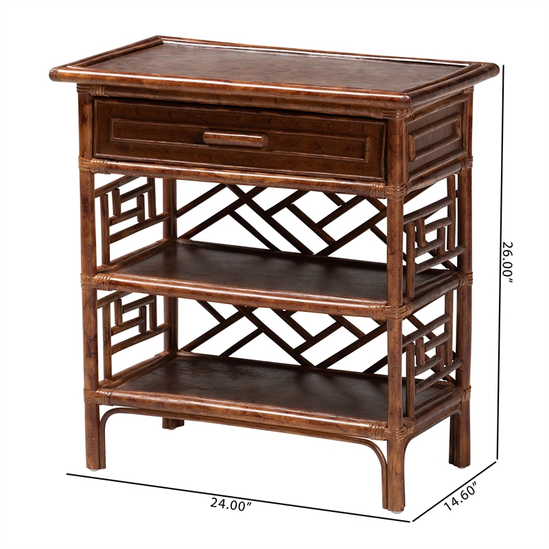 bali & pari Daemyn Marbled Tortoise Natural Rattan Nightstand