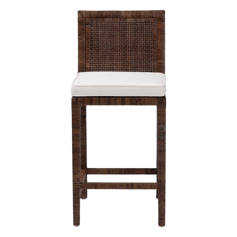 bali & pari Sofia Rattan Counter Stool with Mahogany Wood Frame Antique Coffee