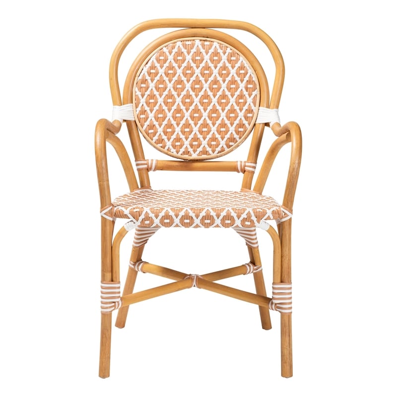 bali & pari Mattie Rattan Bistro Chair Handwoven Cafe-Style Dining Chair Beige