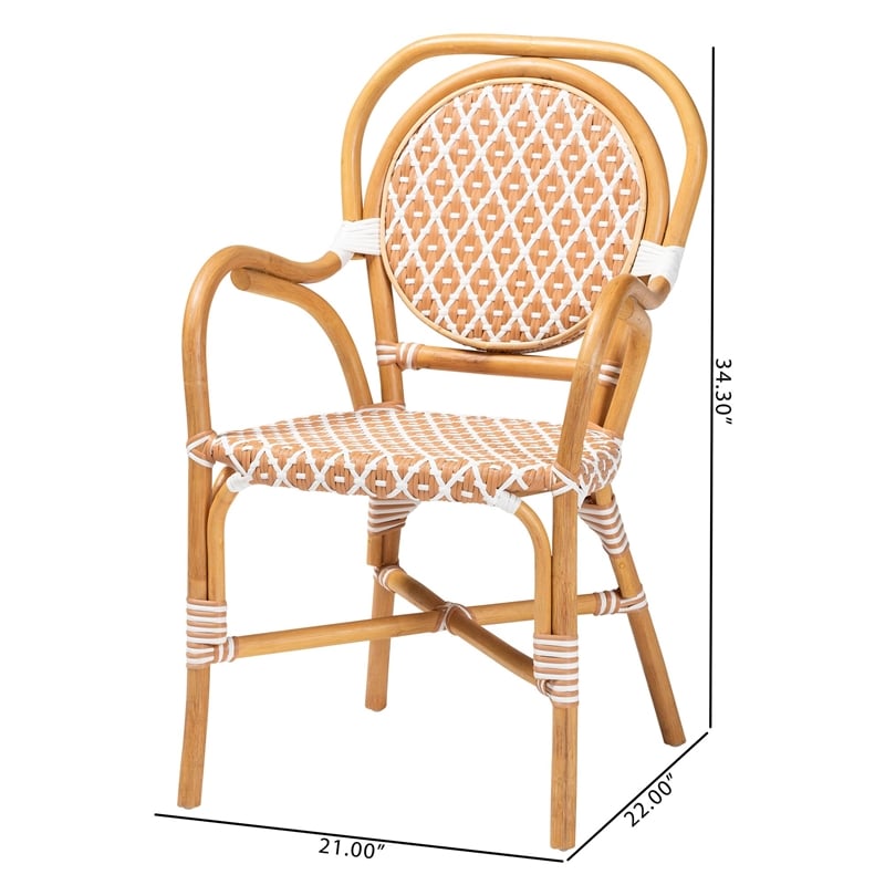 bali & pari Mattie Rattan Bistro Chair Handwoven Cafe-Style Dining Chair Beige