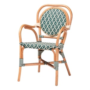 bali & pari Mattie Rattan Bistro Chair Handwoven Cafe-Style Dining Chair Green