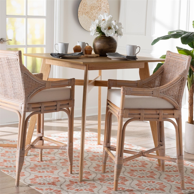 bali & pari Allen Natural Rattan Counter Stool Handwoven Wicker Stool