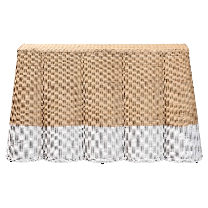 bali & pari Palm Scallop Natural Rattan Console Table White Natural