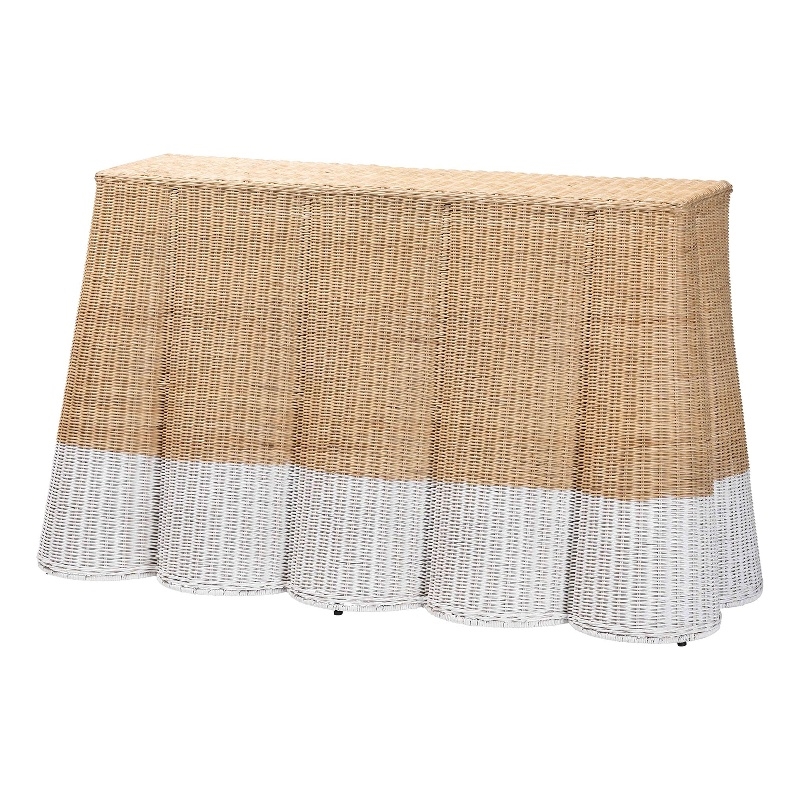 bali & pari Palm Scallop Natural Rattan Console Table White Natural