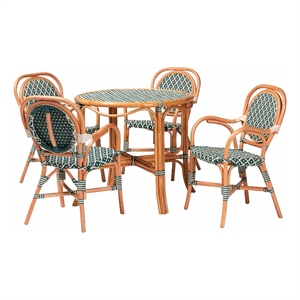 bali & pari Mattie Natural Rattan Bistro Dining Set 5-Piece Cafe-Style Set Green
