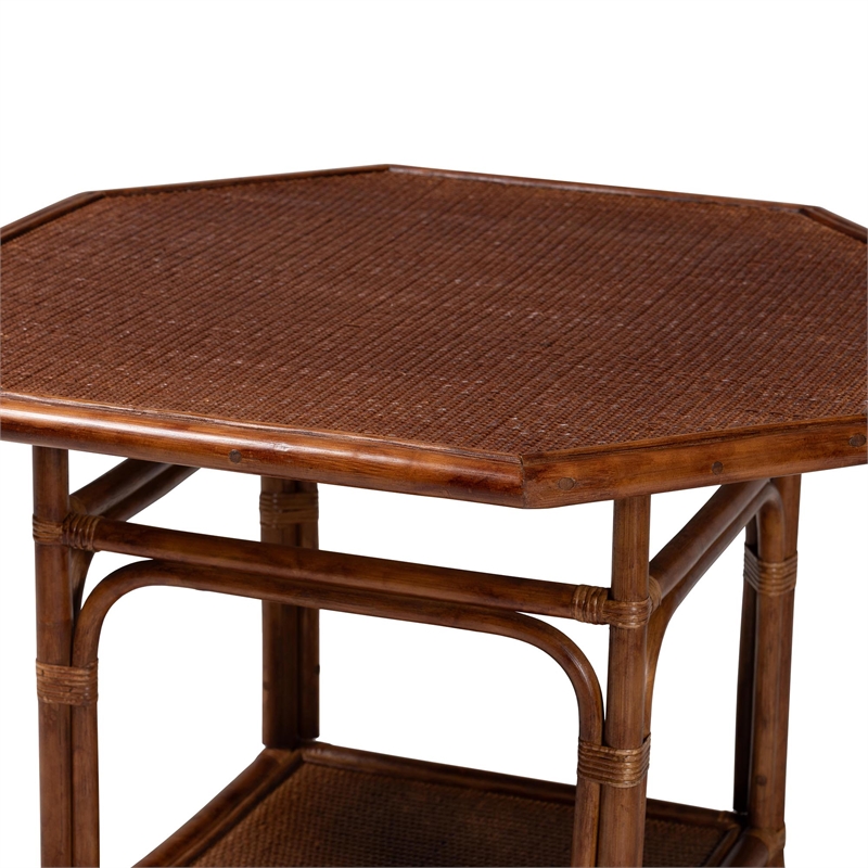 bali & pari Jayanti Marbled Tortoise Natural Rattan Dining Table Handwoven Table