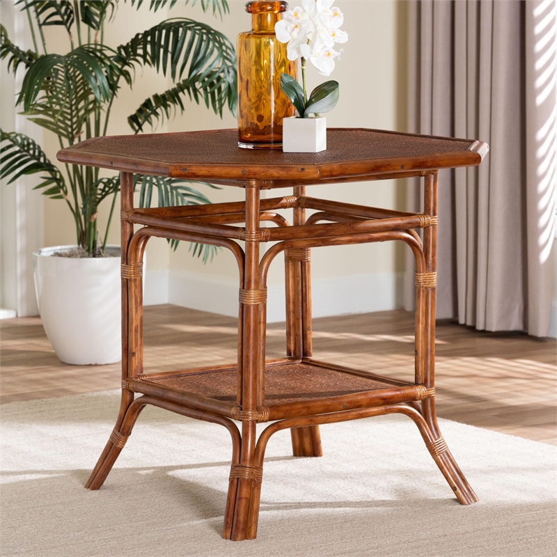bali & pari Jayanti Marbled Tortoise Natural Rattan Dining Table Handwoven Table
