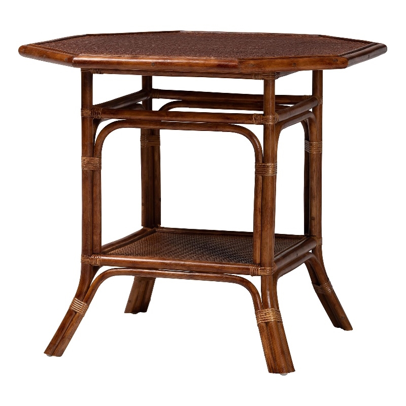 bali & pari Jayanti Marbled Tortoise Natural Rattan Dining Table Handwoven Table