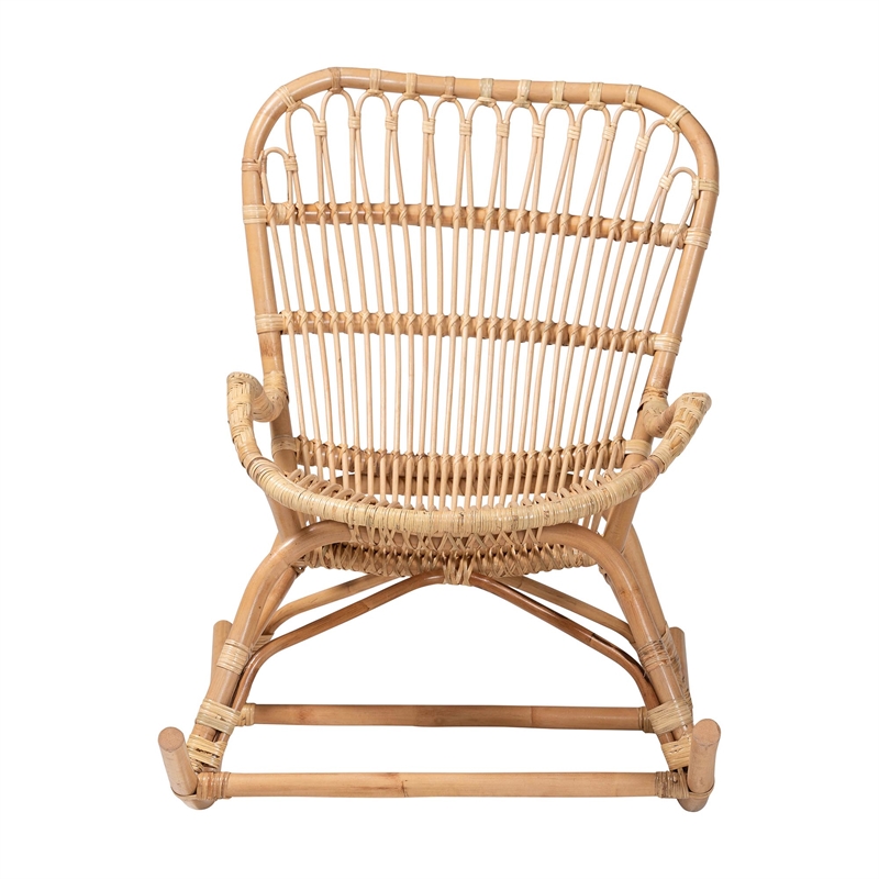 bali & pari Mahin Natural Rattan Rocking Chair Handwoven Wicker Accent Rocker