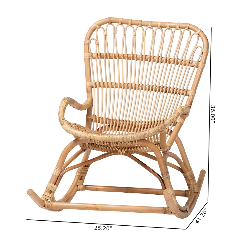 bali & pari Mahin Natural Rattan Rocking Chair Handwoven Wicker Accent Rocker