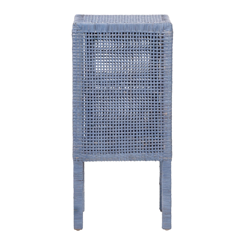 bali & pari Vivan Natural Rattan Nightstand Wood Accent Bedside Table Navy Blue