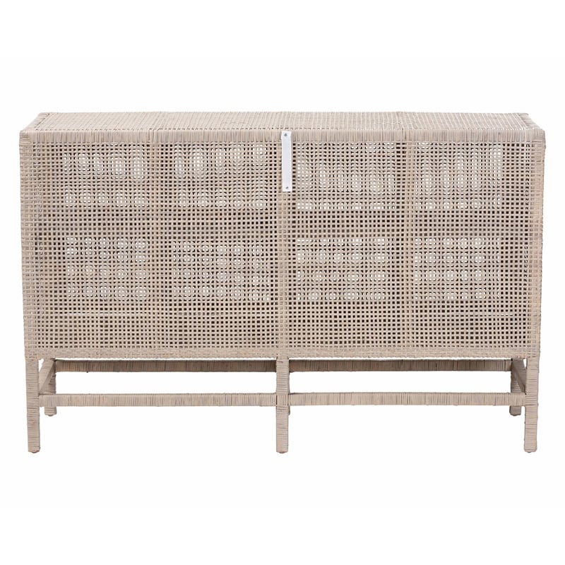 bali & pari Vivan Natural Rattan Storage Cabinet 2-Tier Accent Cabinet Grey