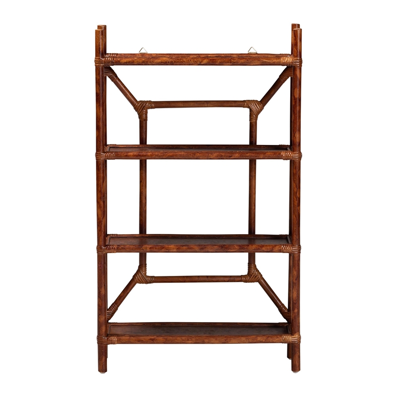 bali & pari Basile Marbled Tortoise Rattan 4-Tier Wall Display Shelf
