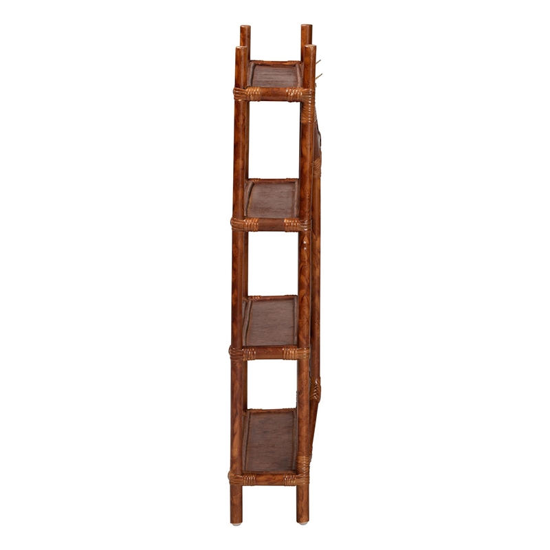 bali & pari Basile Marbled Tortoise Rattan 4-Tier Wall Display Shelf