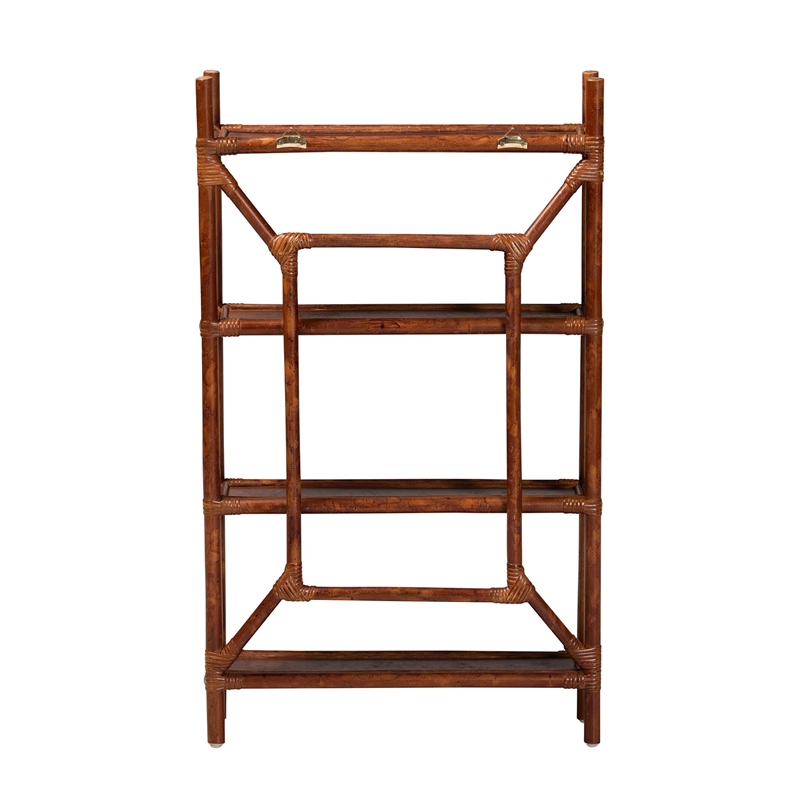 bali & pari Basile Marbled Tortoise Rattan 4-Tier Wall Display Shelf