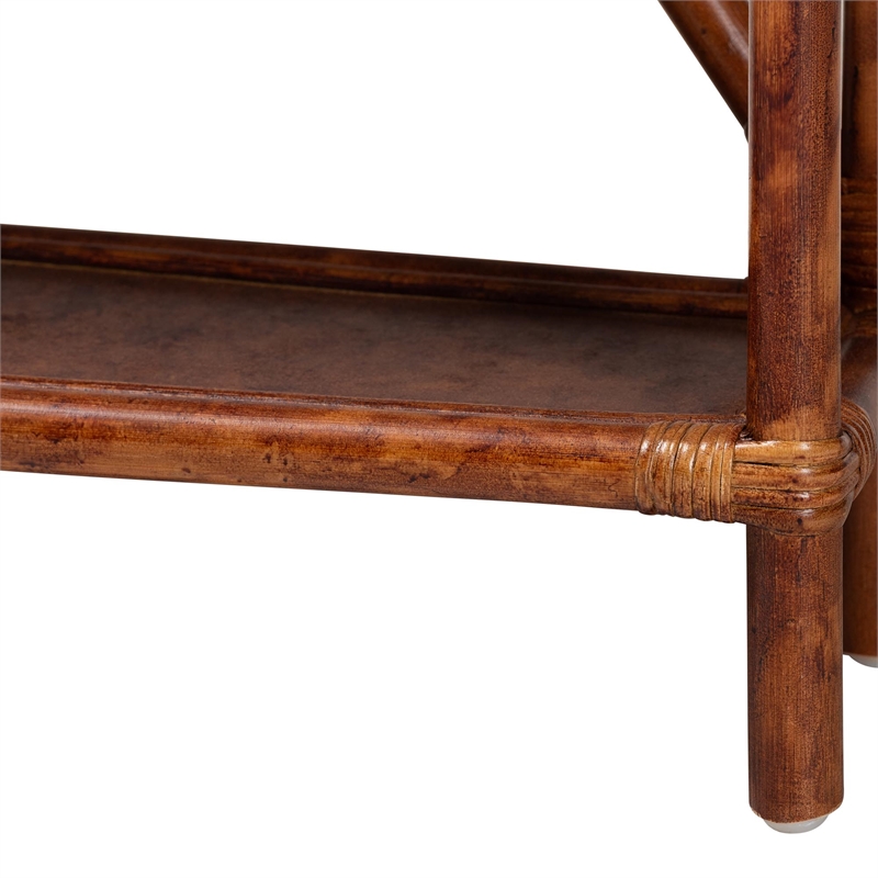bali & pari Basile Marbled Tortoise Rattan 4-Tier Wall Display Shelf