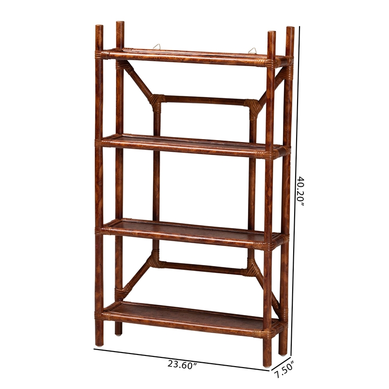 bali & pari Basile Marbled Tortoise Rattan 4-Tier Wall Display Shelf