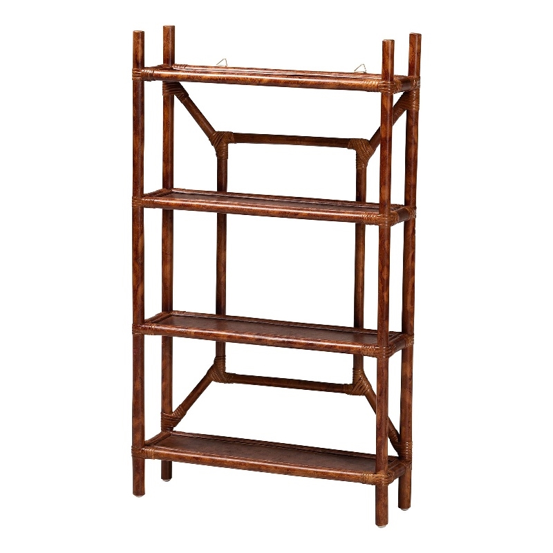 bali & pari Basile Marbled Tortoise Rattan 4-Tier Wall Display Shelf