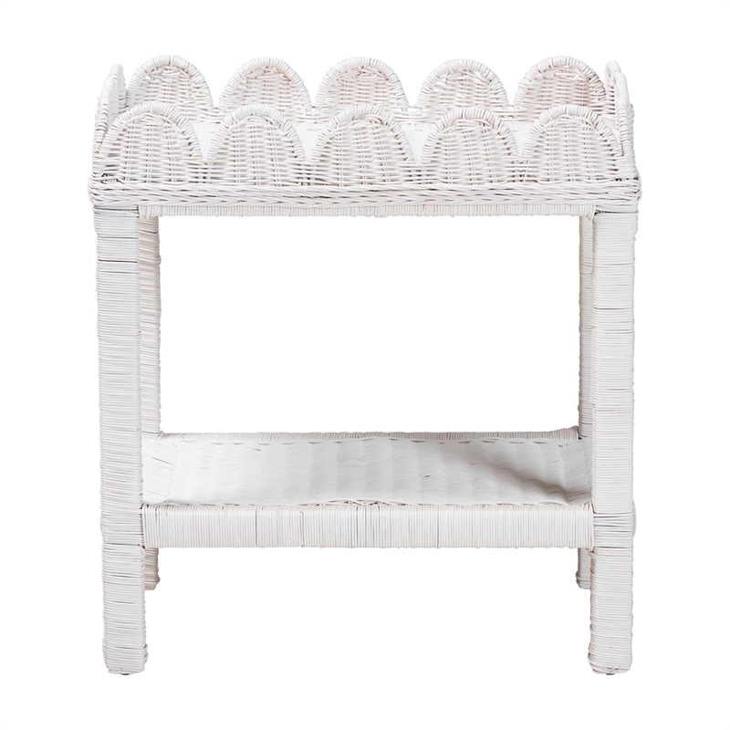 bali & pari Sumana Natural Rattan Side Table 2-Tier Accent End Table White