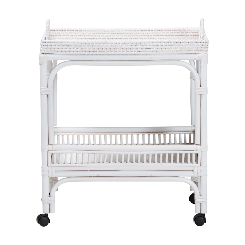 bali & pari Lombok Natural Rattan Wine Cart 2-Tier Mobile Bar Cart White