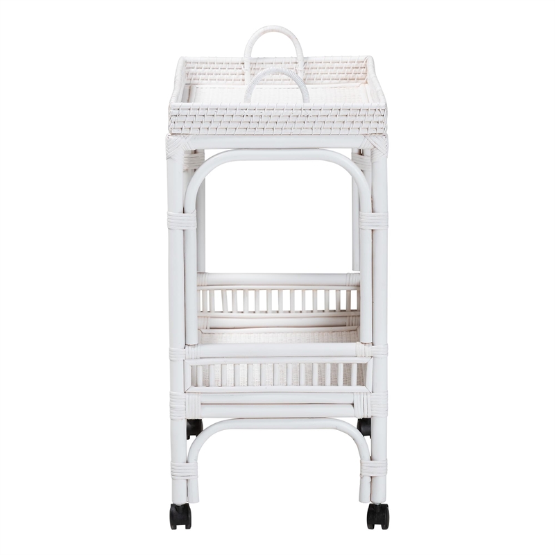 bali & pari Lombok Natural Rattan Wine Cart 2-Tier Mobile Bar Cart White