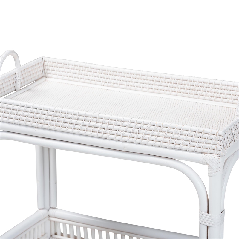 bali & pari Lombok Natural Rattan Wine Cart 2-Tier Mobile Bar Cart White