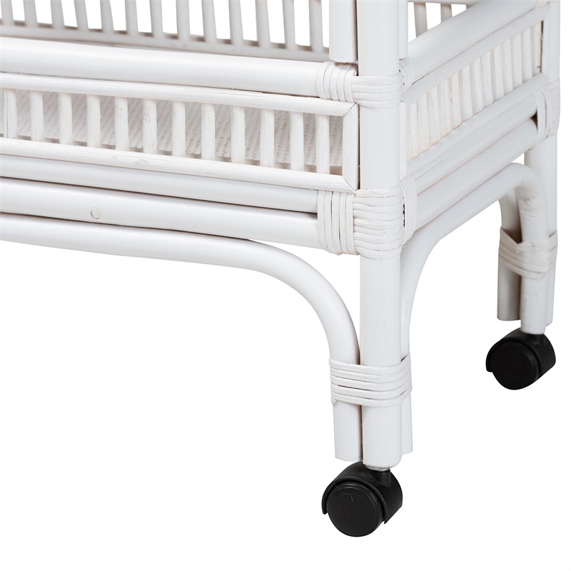 bali & pari Lombok Natural Rattan Wine Cart 2-Tier Mobile Bar Cart White