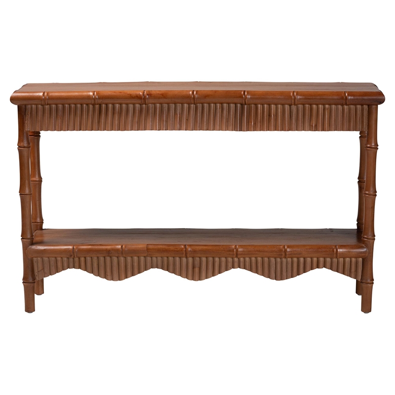 bali & pari Alessa Mahogany Wood Console Table Fluted Wood Accent Table 54 in