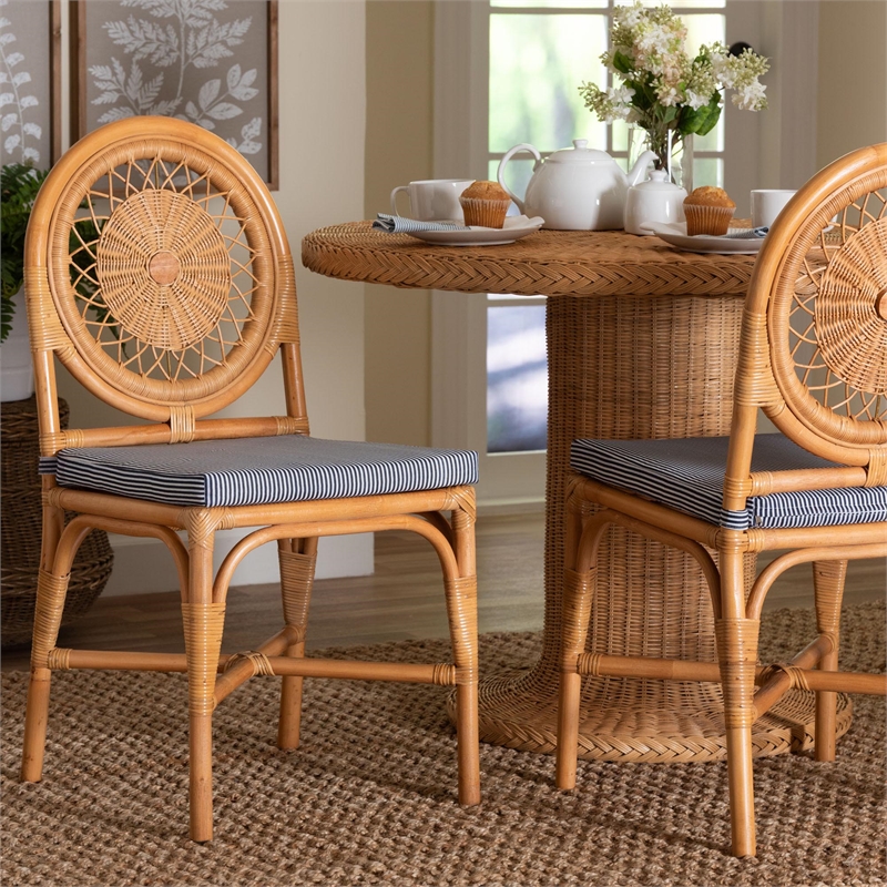 bali & pari Oberon Natural Rattan Dining Chair with Cushion Accent Seating