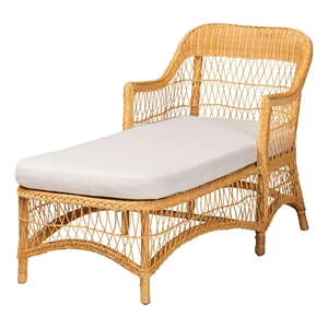bali & pari Bruno Natural Rattan Chaise Lounge Chair with Cushion