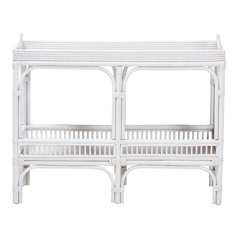 bali & pari Lombok Natural Rattan Console Table 2-Tier Accent Table White