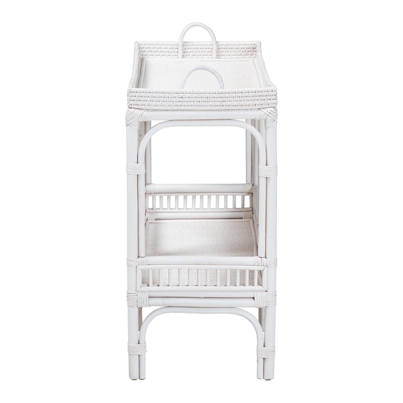 bali & pari Lombok Natural Rattan Console Table 2-Tier Accent Table White
