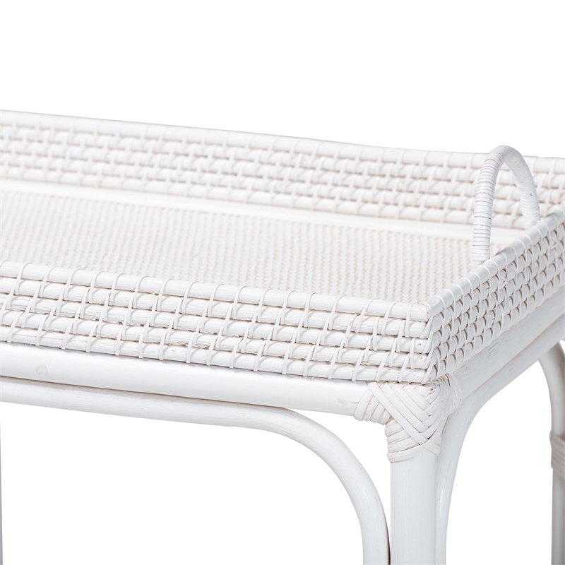 bali & pari Lombok Natural Rattan Console Table 2-Tier Accent Table White