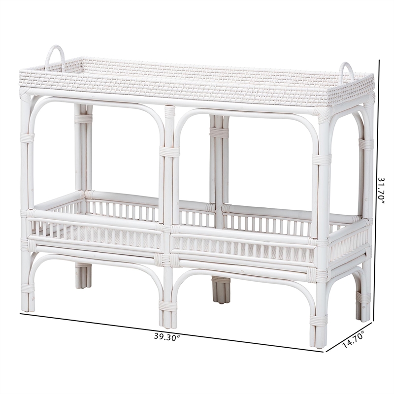 bali & pari Lombok Natural Rattan Console Table 2-Tier Accent Table White