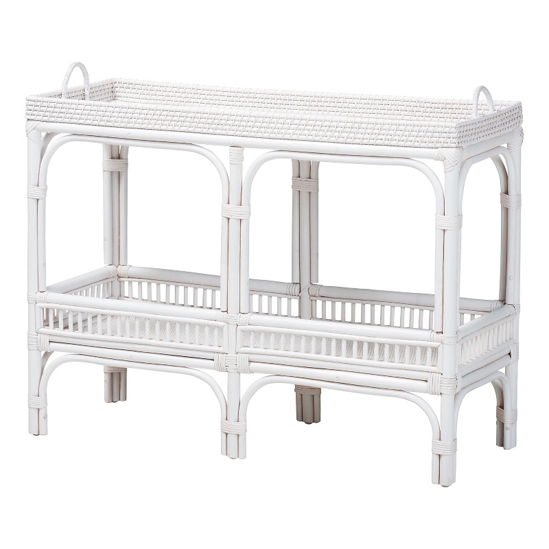 bali & pari Lombok Natural Rattan Console Table 2-Tier Accent Table White