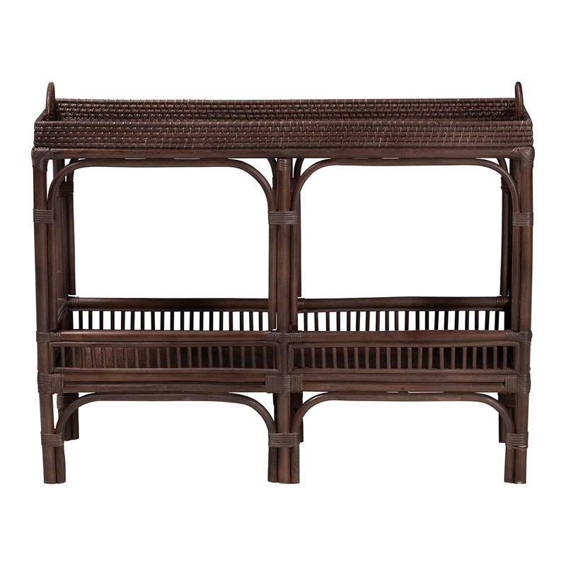 bali & pari Lombok Natural Rattan Console Table 2-Tier Accent Table Espresso