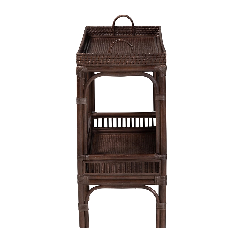 bali & pari Lombok Natural Rattan Console Table 2-Tier Accent Table Espresso