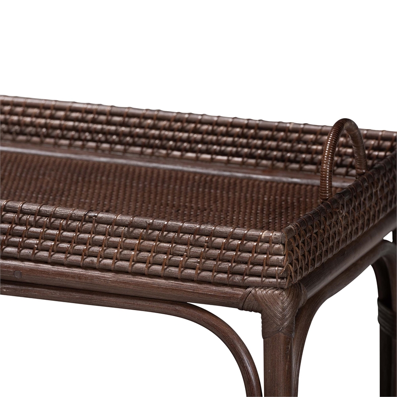 bali & pari Lombok Natural Rattan Console Table 2-Tier Accent Table Espresso