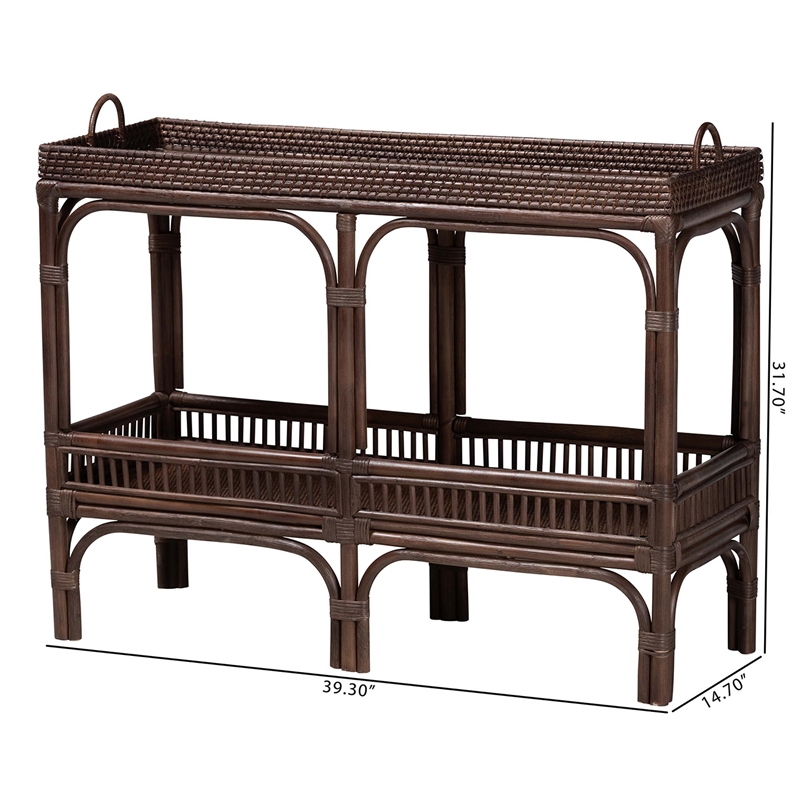 bali & pari Lombok Natural Rattan Console Table 2-Tier Accent Table Espresso