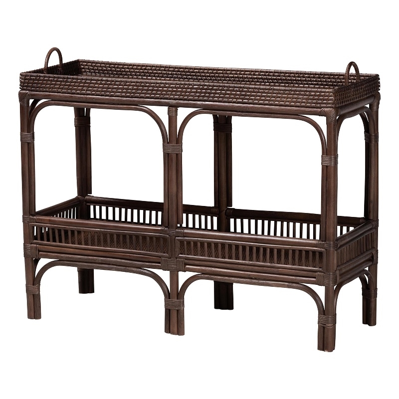 bali & pari Lombok Natural Rattan Console Table 2-Tier Accent Table Espresso