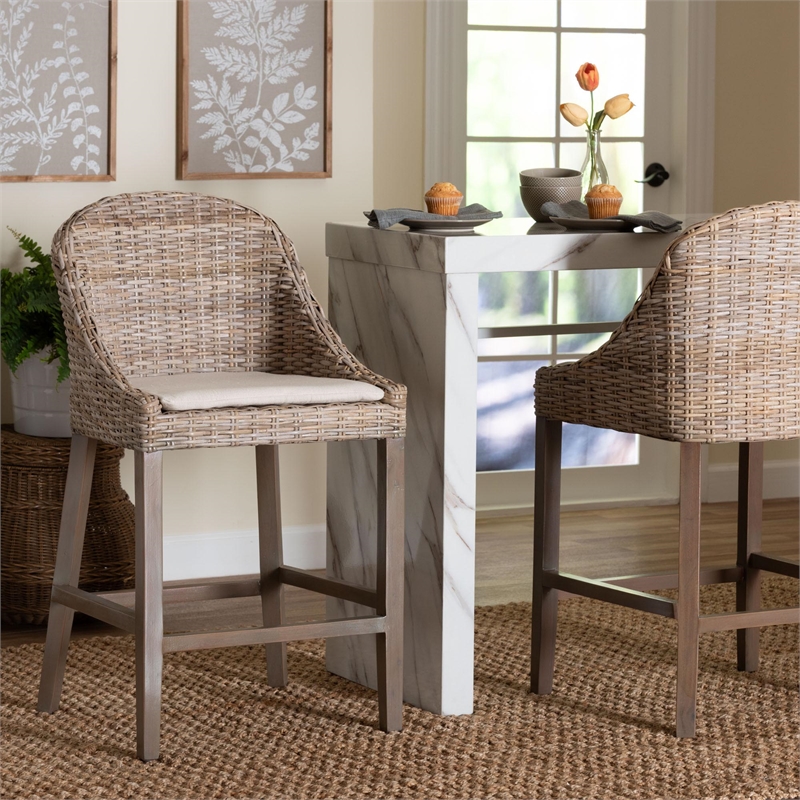 bali & pari Lara Kubu Rattan Counter Stool with Cushion Accent Stool